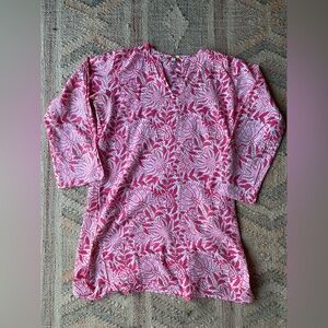 Roberta Roller Rabbit Amanda Kurta Tunic Top Cover Up Pink White - Size Large